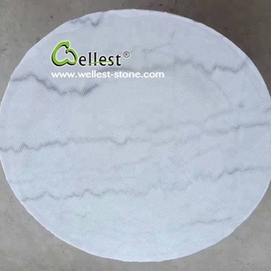 Table à manger ronde en marbre blanc avec base en fer pour café et restaurant - Product Image 6