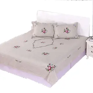 Ensemble <span class=keywords><strong>de</strong></span> literie en <span class=keywords><strong>chanvre</strong></span> rustique brodé Lu, trois pièces, broderie artisanale, draps, taie d'oreiller, <span class=keywords><strong>housse</strong></span> <span class=keywords><strong>de</strong></span> <span class=keywords><strong>couette</strong></span>, taille double - Product Image 1