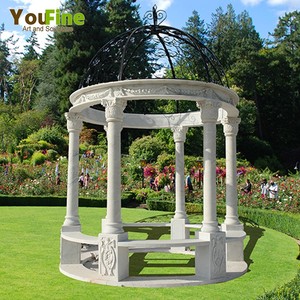 Gazebo Rotondo in Marmo Bianco YouFine Stile Castello Inglese, Grande Padiglione in Pietra Intagliata a Mano per Esterni con Cupola in Ferro Battuto - Product Image 5