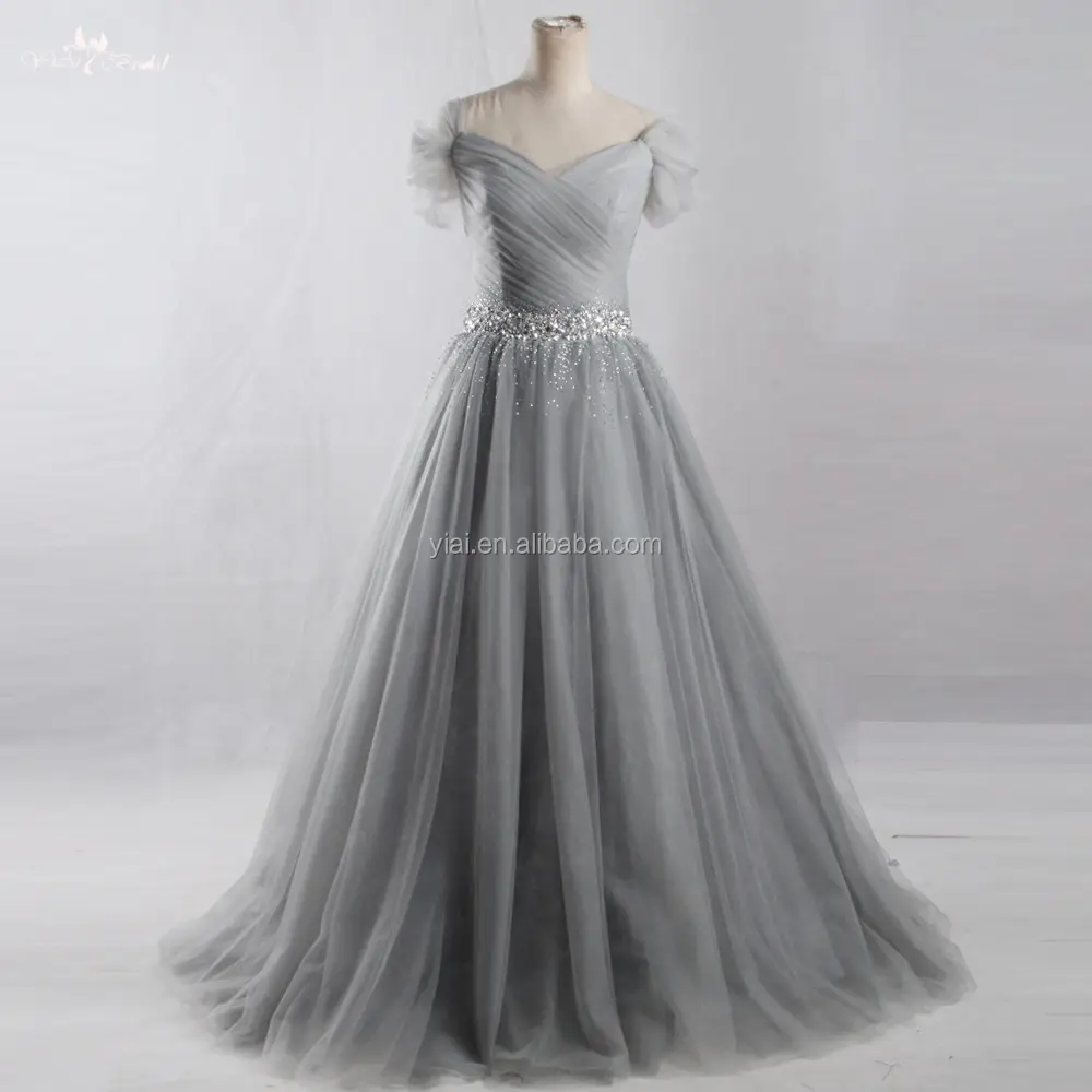 LZ144 Vintage Shiny Beading Crystal Prom Gown Romantic Tulle Long Casual Dress