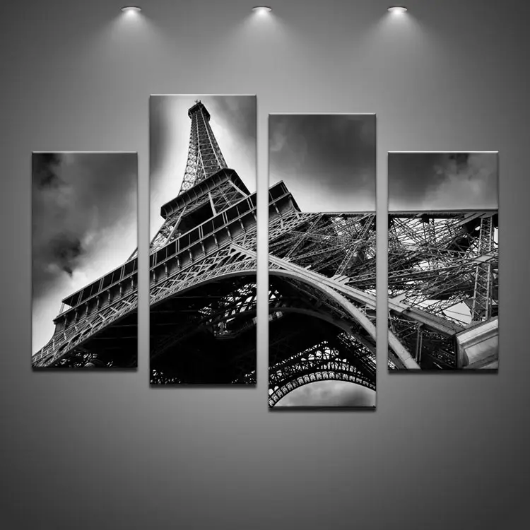 Con cornice Moderna di Parigi Torre Eiffel in Bianco E Nero Personalizzato HD della Tela di Canapa Pittura di Arte Della Parete Stampe Per La Decorazione Domestica