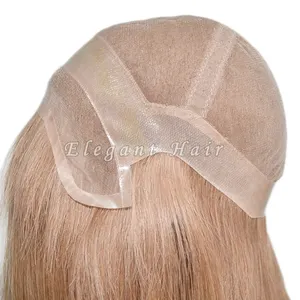 Topi dasar rambut manusia tembus udara Wig wanita renda Swiss penuh dengan tampilan alami