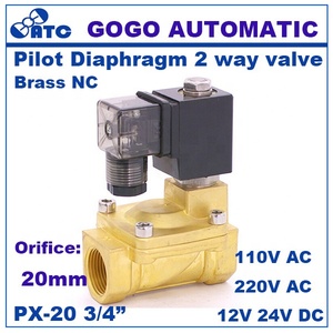 GOGO normalde kapalı <span class=keywords><strong>2</strong></span> yollu <span class=keywords><strong>Pilot</strong></span> diyafram pirinç elektrik 12v 24v Dc 110v 220v su hava Solenoid vana <span class=keywords><strong>3</strong></span>/4 "BSP 20mm PX-20 NBR - Product Image 3