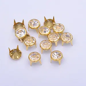 10mm Gold Claw Rhinestone Rivet 1000pcs Decoration Rivet Metal Studs Spikes For Leather Clothes Shoes DIY Crafts