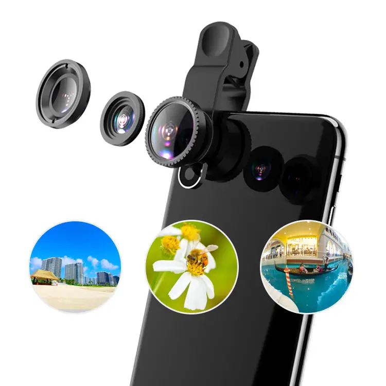 3 in 1 Cell Phone Accessory Optical Glasses Wide angle Macro Fisheye Universal Clip lens