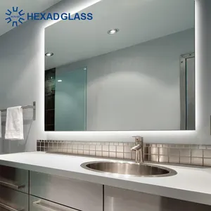 六角形优雅无框无雾发光二极管浴室墙镜定制墙面装饰实心发光二极管灯条小镜子瓷砖