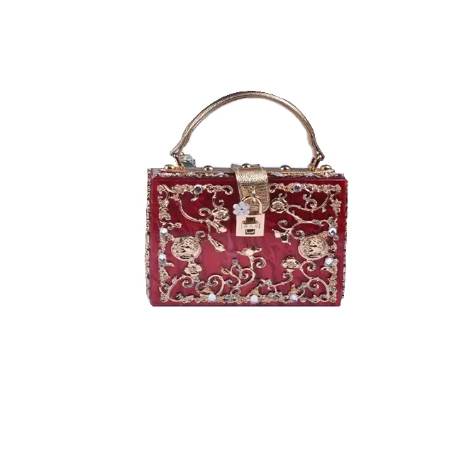 Women Acrylic Evening Bags Purses Clutch Vintage Banquet Handbag, hard shell box clutch bag