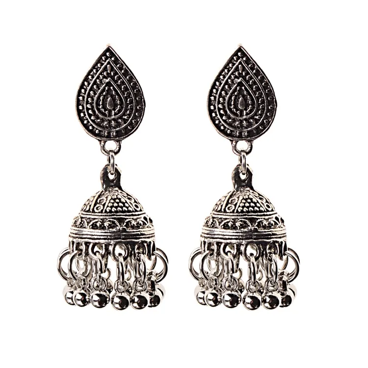 Groothandel Legering Waterdrop Earring Verzilverd Sieraden Fashion Indian Oorbellen Jhumka Voor Vrouwen