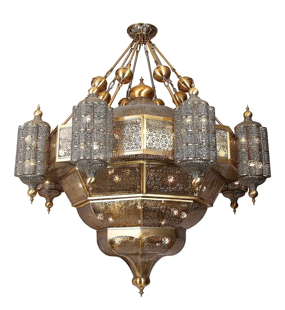 Lights Lighting Mosque Chandelier Iron Light Fitting Big Project Hanging Lamp Antique Brass Lamps Light