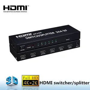 HDMI Splitter Beralih 2 di 4 dengan Audio Out, IR, 4 K, 3D, Kotak logam 1 SPDIF dan 1 AUX (3.5mm)