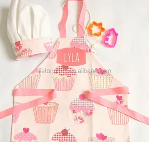 Tablier personnalisé pour enfants, chapeau de Chef, en toile cirée, rose ou bleu, pour Cupcake