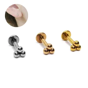 100% Surgical Steel triangle balls Screw Flat back Ear Piercing Body Jewelry
