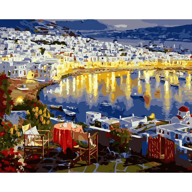 Santorini ทิวทัศน์ที่สวยงาม Diy ภาพวาดสีน้ำมัน Multicolor ภาพวาดศิลปะหัตถกรรมโรงงานโดยตรงขาย