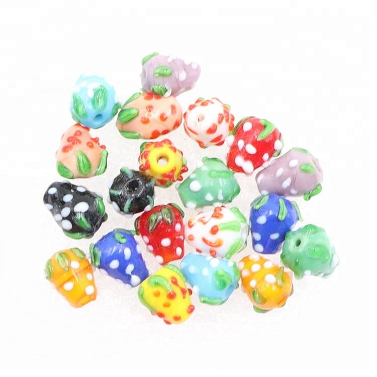 Foodie Kawaii Berry Cabochons Handmade Lampwork Glass Fruit Beads Kids'  Fashion Jewelry Supplies in Juicy Strawberry Color