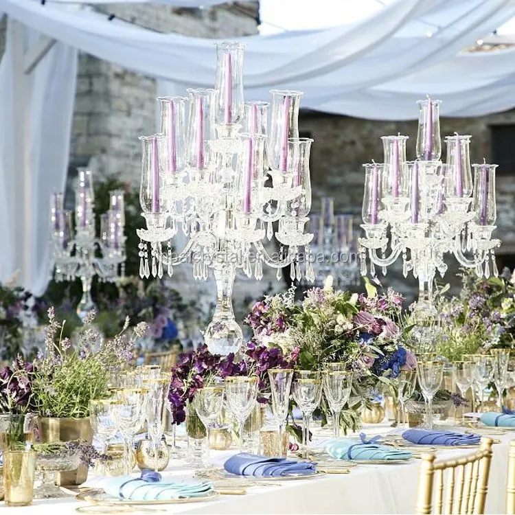 Furacão 9 braços centrais do casamento candelabros de cristal suporte de vela de cristal para o evento para mesas de casamento