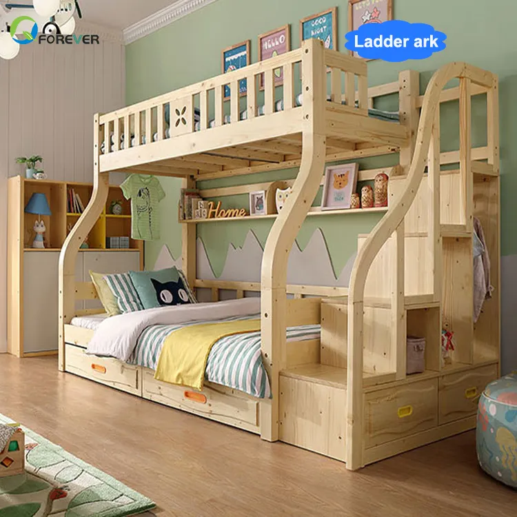 Litera doble de madera para niños, muebles de diseño, litera de tubo de Metal con dormitorio escolar