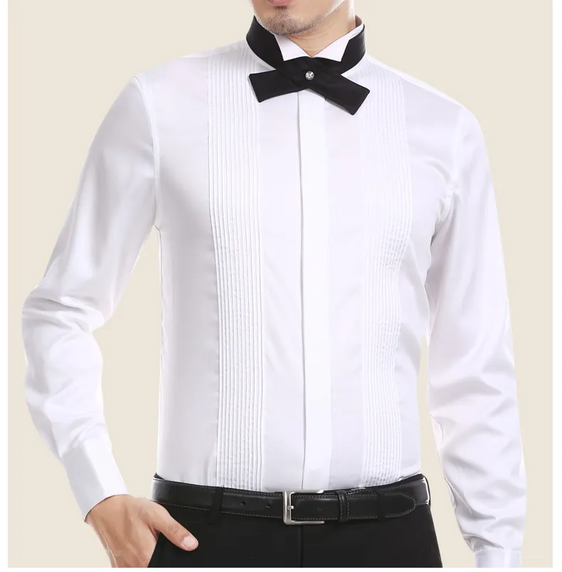 Для мужчин Французский манжеты смокинг рубашки для мальчиков сплошной цвет Крыло Совет воротник с длинным рукавом Формальные Свадебные Жених