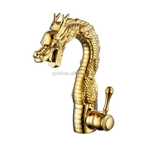 X8626B3 पीतल सामग्री सोने के रंग परिष्करण डेक घुड़सवार पशु आकार के कलात्मक ड्रैगन नल