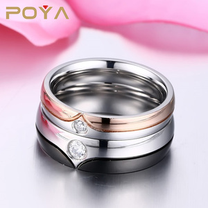 POYA — <span class=keywords><strong>bague</strong></span> de mariage en pierre CZ pour femmes et hommes, anneau de fiançailles de couleur or Rose ou argent, qualité AAA - Product Image 4