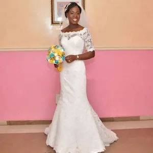 NE287 alta qualità nuova moda sirena di pizzo africano abiti da sposa bianchi e avorio mezze maniche abito da sposa formato personalizzato