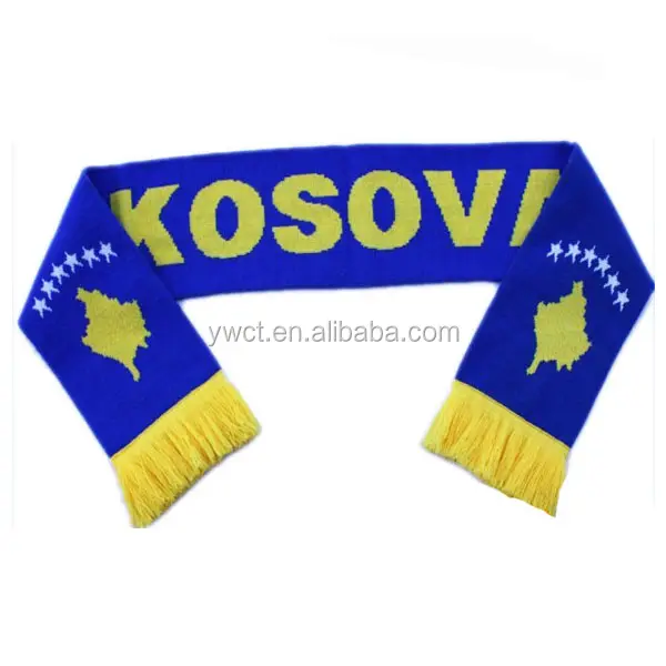 カスタムニットコソボ国旗スカーフニットパターンアクリルフットボールファンスカーフ