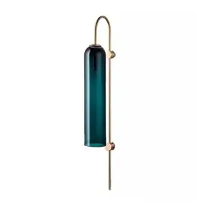 Темно-синий цилиндрический стеклянный светодиодный настенный светильник для спальни, современный 80 скандинавский, 70 образцов витражей и упаковки с логотипом заказчика