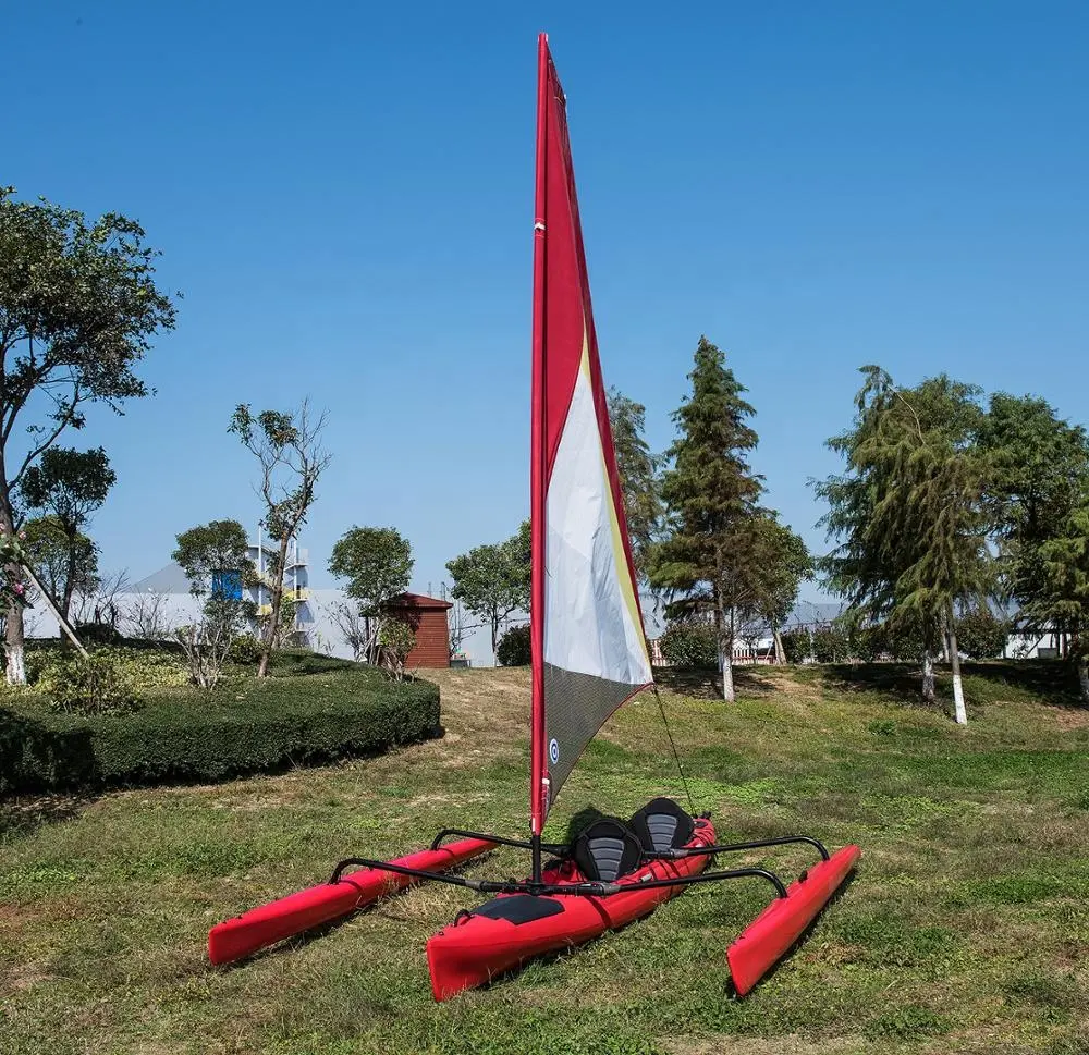 Velero pequeño de doble asiento para exteriores de nuevo diseño de 18 pies, canoa y kayak, sistema de pesca con pedal de propulsión con mástil