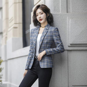 Tweed Grey Plaid Blazers Damas Mujeres Oficina Formal Traje <span class=keywords><strong>Blazer</strong></span> Abrigos - Product Image 5