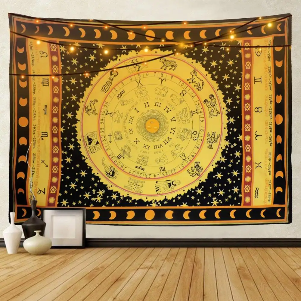 Mẫu Miễn Phí Trải Giường Zodiac Tapestry Trang Trí Tường, Hoàng Đạo Ấn Độ Hippie Treo Tường, Dân Tộc Celtic Chiêm Tinh Tấm Thảm