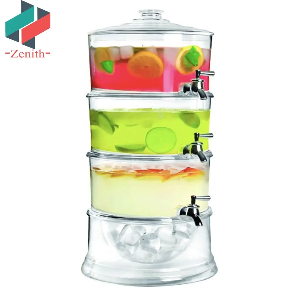 ZNK00020 3 Tiers Stackable Crystal Plastic Cold Chilled Beverage Juice Liquor Drink Dispenser with Ice Chamber Base