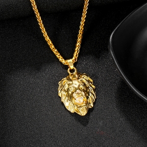 Best Selling Diamond <strong>Glittering</strong> lion Head Hiphop Necklace <strong>Jewelry</strong> for Male Neutral Gold-plated Animal Shaped Pendant