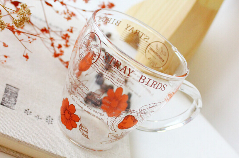350ML Custom made glass coffee mug with printing by decal
