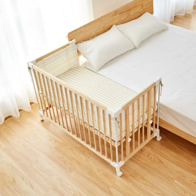 Ranjang Bayi Kerajinan Anak Kayu 4 In 1, Tempat Tidur Bayi Kayu Solid Sisi Tetap