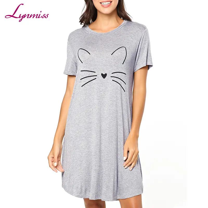 Lynmiss en çok satan pijama kadın gecelik pamuklu uyku gömlek baskılı kısa kollu Scoopneck uyku Tee Nightshirt