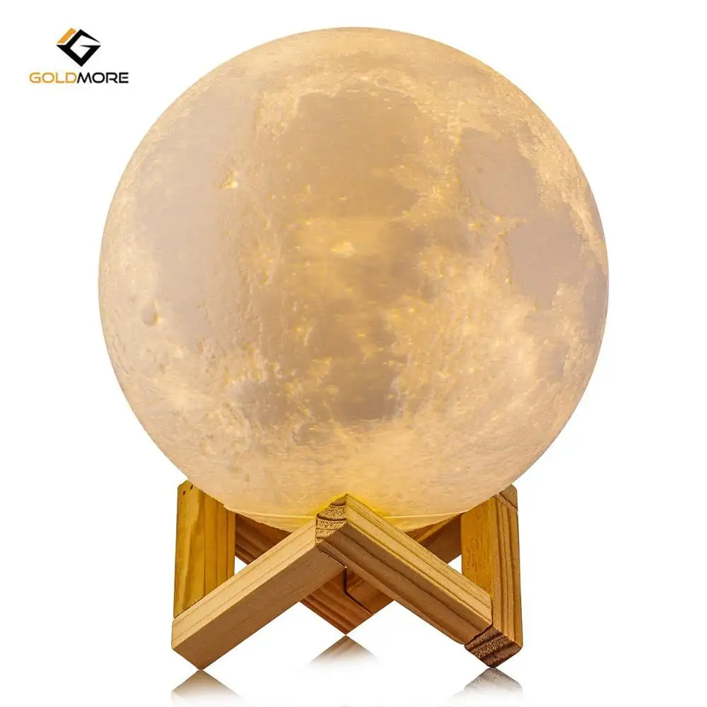 Goldmore-مصباح قمر بطباعة ثلاثية الأبعاد ، إضاءة ليلية قمرية قابلة لإعادة الشحن مع حامل خشبي ، قطر 5.9 بوصة