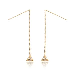 92809 Long light weight gold earring triangle shape jewellery designs with price beautiful women gemstone drop earrings