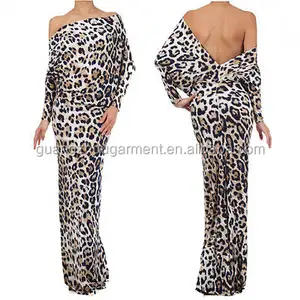 2022 Neuankömmling sexy Damen PLUNGING Cabrio Leopard Off Shoulder Langarm Party Abend Maxi kleid