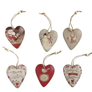 Best sale Christmas Wooden heart hanging ornament xmas printing hanging decoration on xmas tree
