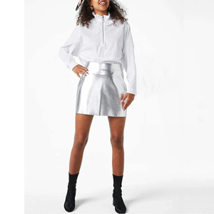 Simple Bright <strong>Silver</strong> PU Leather <strong>Skirt</strong> Patent Leather <strong>Skirt</strong> a Word Bag Hip Slim Slimming <strong>Skirt</strong> - Product Image 4