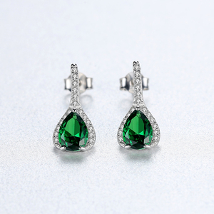 Czcity brincos de prata da noiva 925, brincos com pedra preciosa esmeralda e safira, joias femininas - Product Image 5