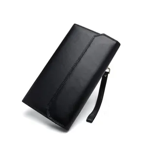 Dreamtop DTA098 full grain leather business card clutch black long style walet for men leather