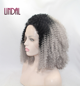 LINDAL gris dentelle avant perruques lâche bouclés gris cheveux synthétiques <span class=keywords><strong>perruque</strong></span> pour les femmes Cosplay fête <span class=keywords><strong>Halloween</strong></span> rebond moelleux cheveux - Product Image 2