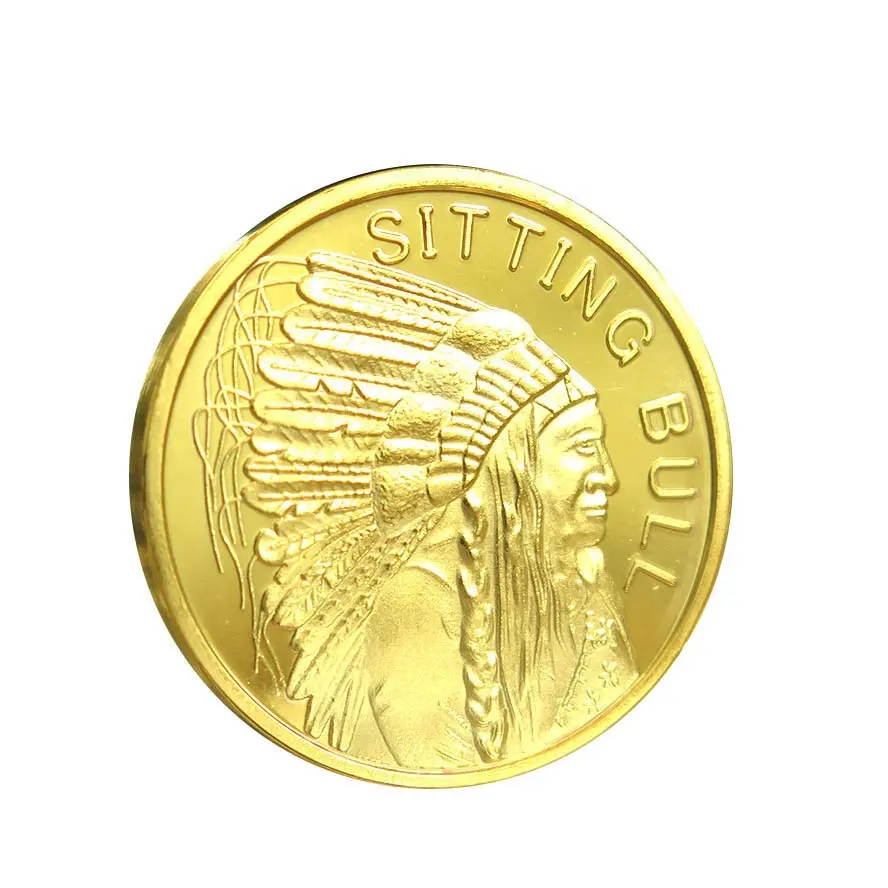 Precio de fábrica, venta al por mayor, 1/2 oz .100 molinos chapado en oro 3 moneda redonda artículo sentado indio 3 de 3 monedas redondas en venta