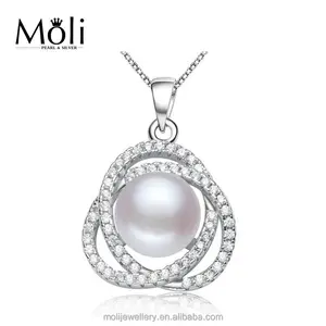 Valentine Jewelry Flower Style 9-10mm 5A Pearl Pendant with Zircon Decoration on Silver