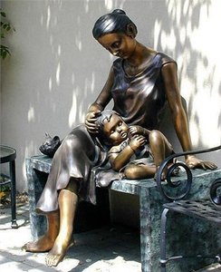 Moderno jardín de esculturas estatua de bronce madre e hija <span class=keywords><strong>en</strong></span> el banco - Product Image 1