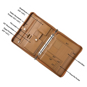Document Padfolio Personalized Business Brown Zipper File Folder Business PU Leather <strong>A4</strong> <strong>Portfolio</strong> - Product Image 4