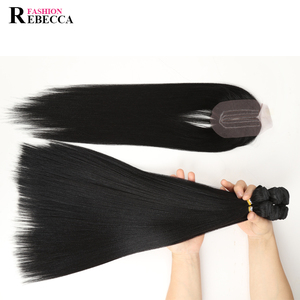 Nobile Oro del Commercio All'ingrosso Diritto serico Migliore 7pcs Fibra Sintetica Fasci Del Tessuto Dei Capelli Con Chiusura Centrale - Product Image 3