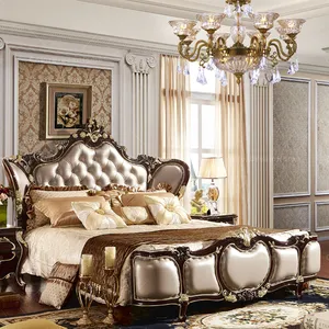 Royal french rococo style king queen size home baroque bed optional colordreamhome wood comfortable bed frame