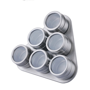 6 Piece Kitchen metal spice jar stainless steel magnetic spice tins