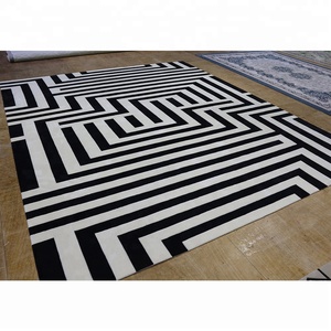 <span class=keywords><strong>Tapis</strong></span> coupés à la main à rayures sales, accessoire réfléchissant en laine, <span class=keywords><strong>blanc</strong></span> <span class=keywords><strong>et</strong></span> <span class=keywords><strong>noir</strong></span>, 100% - Product Image 5